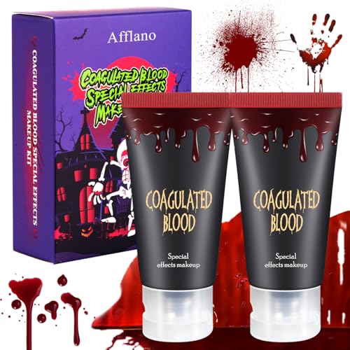 Afflano Kunstblut Halloween für Haut Kleidung SFX Makeup Kit, Realistische Gefälschte Blut 2 Pcs. Spezialeffekte Wunde Narben Theaterblut Bühne Zombie Vampire Karneval Fancy Kostüm Makeup Frischblut von Afflano