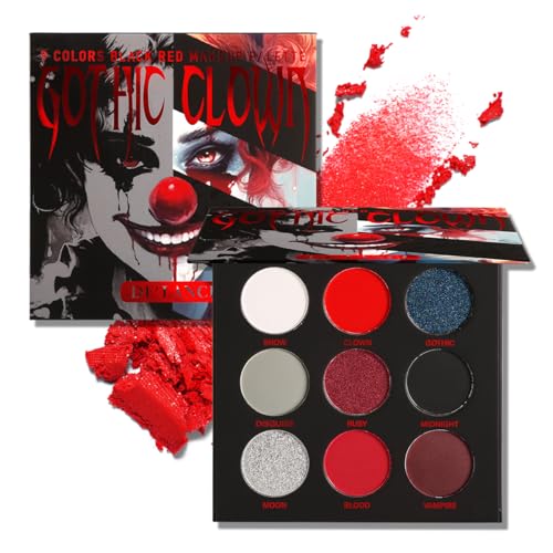 Afflano Schwarz Rote Lidschatten Palette Halloween Goth Clown Makeup, Metallic Silber Weiß Rot Schwarz Eyeshadow Hochpigmentiert, Joker Vampir Skelett Bühne Cosplay SFX Schwarz Rote Make Up von Afflano