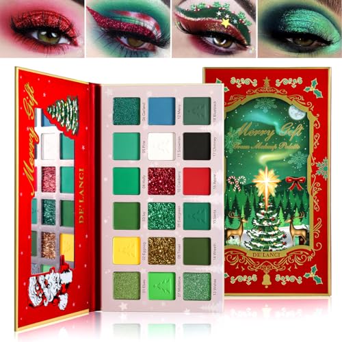 Afflano Grün Makeup Lidschatten Palette, Rot Grün Lidschatten Palette Hoch Pigmente, Grün Rot Glitter Eyeshadow Für Christmas Carnival Peacock Makeup, Weiß Schwarz Dunkel Grün Blau 18 Farben von Afflano