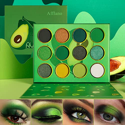 Lidschatten Grün Make-Up Paletten, Afflano Hochpigmentierte Grüne Lidschatten-Palette 12 Farben, Mini Gelb Emerald Green Eyeshadow Pallet Matt Cream,Waldsmaragd Dunkelgrün Lidschatten Makeup Halloween von Afflano