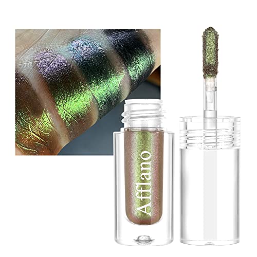 Afflano Multichrome Flüssig Lidschatten Glitzer, Metallic Gold Grüne Glitter Eyeshadow Augen Make-up Hochpigmentierter, Funkelnder Schimmer Langanhaltender Glitter Lidschatten Flüssige von Afflano