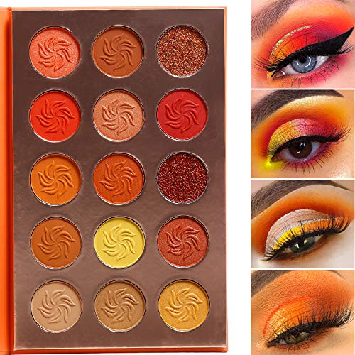 Rot Lidschatten Palette Matt Glitzer,Afflano Coral-Orange Red Eyeshadow Palette Hochpigmentierte Wasserfest,Nudetöne Erdtöne Rose Gelb Gold Warm Herbst-Schimmer Glitter Lidschatten Makeup Palettes Set von Afflano