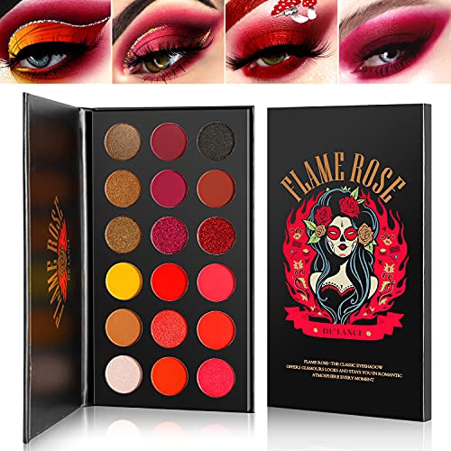 Rote Lidschatten Palette Hochpigmentiert,Afflano Lang Anhaltender Echter Red Eyeshadow Palette Halloween Make up 18 Farben,Wasserdicht Matt Braun Schwarz Gelb Sonnenuntergang Warme Herbstaugenschatten von Afflano