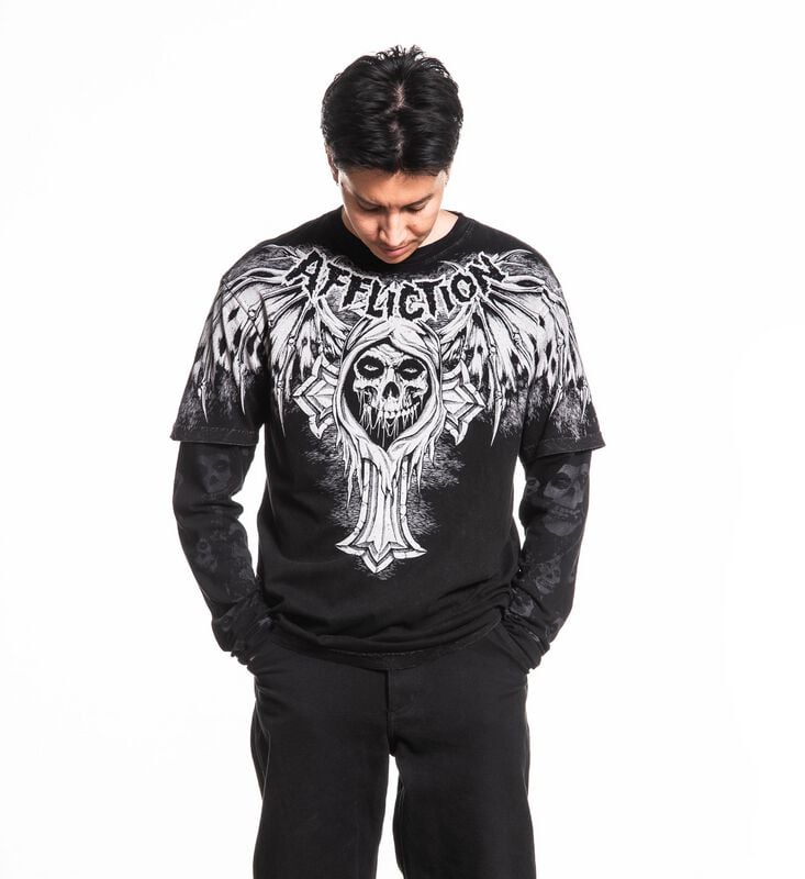 Affliction Langarmshirt - Misfits Bat - M bis XXL - für Männer - Größe XXL - schwarz  - Lizenziertes Merchandise! von Affliction