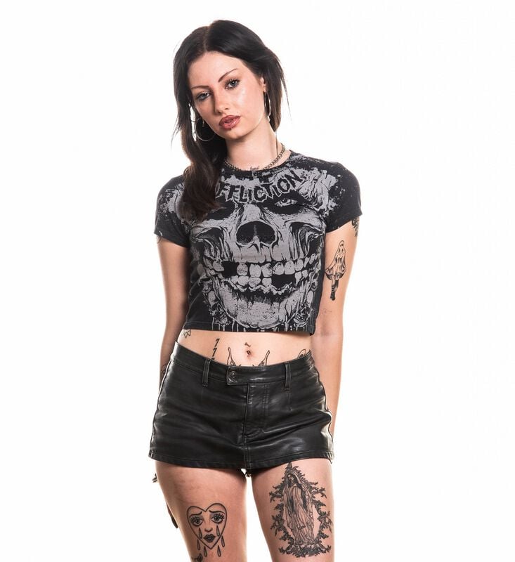 Affliction T-Shirt - Misfits Skully - S bis XL - für Damen - Größe XL - schwarz  - Lizenziertes Merchandise! von Affliction