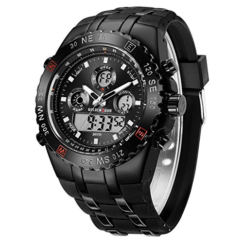 Herren Chunky Uhren Sport wasserdichte Stoppuhr Riesiges Zifferblatt, Datumsalarm, Light Digital, Analoge Militär Edelstahl Armbanduhr mit Gummiband (schwarz) Herren Chunky Uhren Sport wasserdichte Stoppuhr Riesiges Zifferblatt, Datumsalarm, Light Digital, Analoge Militär Edelstahl Armbanduhr mit Gummiband (schwarz) von Affute