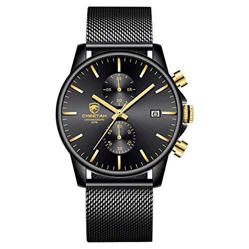 Affute Herren-Armbanduhr, modisch, sportlich, Quarz, analog, schwarzes Mesh, Edelstahl, wasserdicht, Chronograph, automatische Datumsanzeige Affute Herren-Armbanduhr, modisch, sportlich, Quarz, analog, schwarzes Mesh, Edelstahl, wasserdicht, Chronograph, automatische Datumsanzeige von Affute