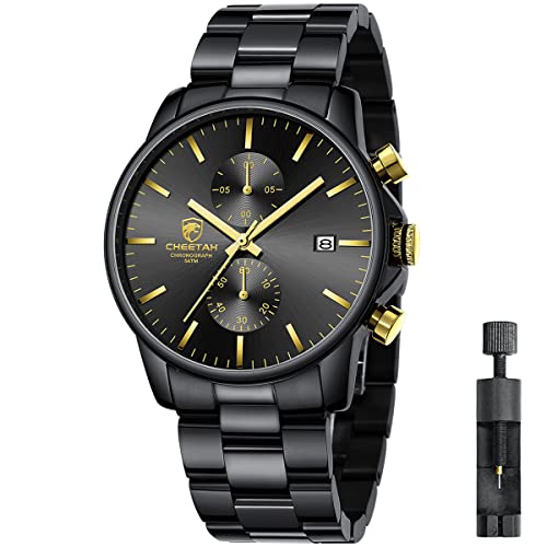 Affute Uhren Herren mit Edelstahl und Metall, Leger, Wasserdicht, Chronograph, Quarzuhr, Automatisches Datum, Bunte Zeiger Armbanduhr Herren - N Gold Schwarz von Affute