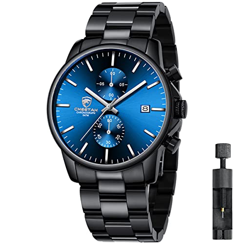 Affute Uhren Herren mit Edelstahl und Metall, Leger, Wasserdicht, Chronograph, Quarzuhr, Automatisches Datum, Bunte Zeiger Armbanduhr Herren - Schwarz Blau von Affute