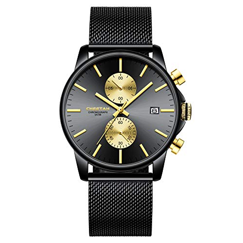 Affute Herren-Armbanduhr, modisch, sportlich, Quarz, analog, schwarzes Mesh, Edelstahl, wasserdicht, Chronograph, automatische Datumsanzeige Affute Herren-Armbanduhr, modisch, sportlich, Quarz, analog, schwarzes Mesh, Edelstahl, wasserdicht, Chronograph, automatische Datumsanzeige von Affute