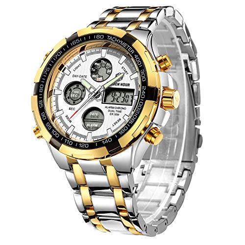 Herren Armbanduhr, wasserdicht, Armee-Stil, sportliches Design, Analog- und Digitalanzeige (LED), integrierte Stoppuhr, breites Stahlband… von Affute