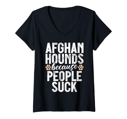 Damen Afghanische Hunde, Weil Menschen Afghanischen Hund lutschen T-Shirt mit V-Ausschnitt von Afghan Hound Gifts