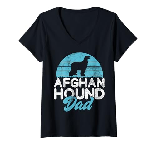 Damen Afghanischer Hound Dad T-Shirt mit V-Ausschnitt von Afghan Hound Gifts
