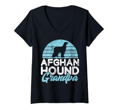 Damen Afghanischer Hound Opa T-Shirt mit V-Ausschnitt von Afghan Hound Gifts