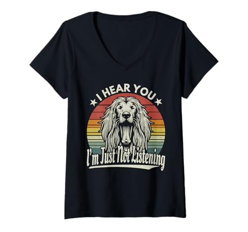 Damen Yawn Afghan Hound Ich höre dich, ich höre einfach nicht, Retro T-Shirt mit V-Ausschnitt Damen Yawn Afghan Hound Ich höre dich, ich höre einfach nicht, Retro T-Shirt mit V-Ausschnitt von Afghan Hound Lover Funny Sleepy Cute Gift Design