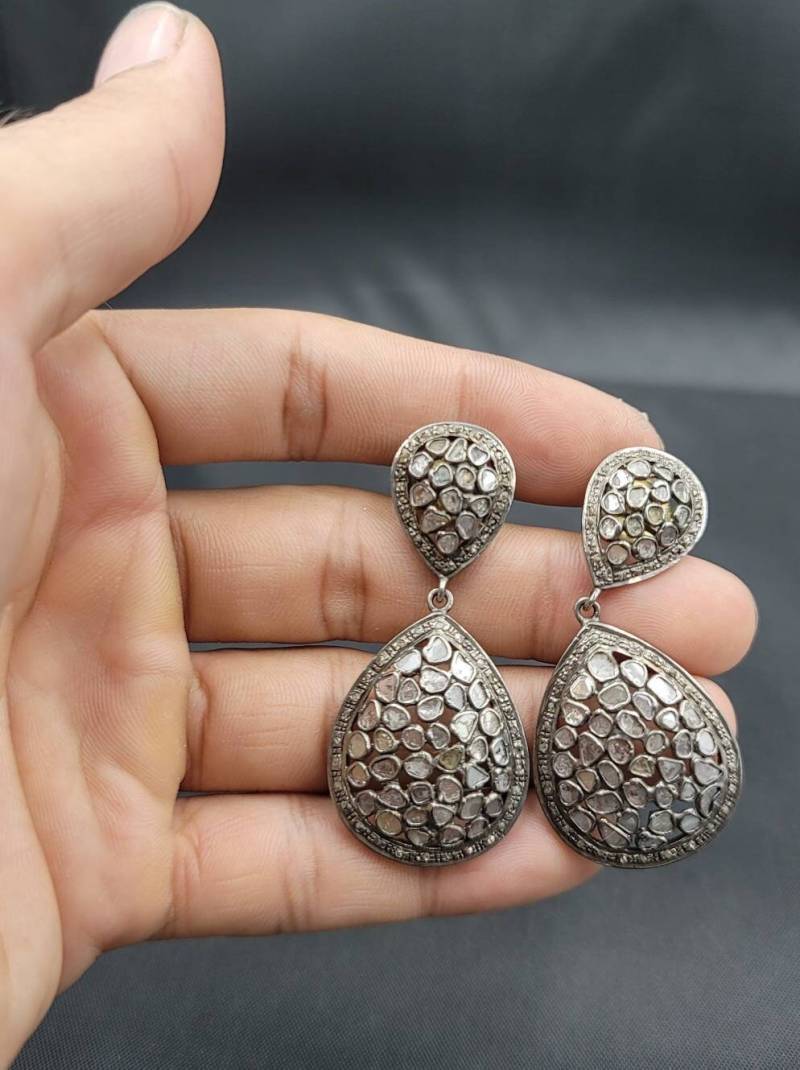 Luxus Wunderschöner Natürlicher Rosenschliff Daimond Silber Schöne Ohrringe von AfghanJewelryShop