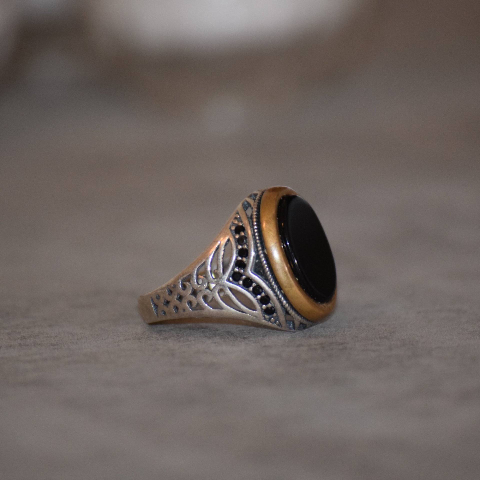 Schwarzer Onyx Edelstein Silber Herren Ring, 925 Afghan Handarbeit Graviert Vintage Stil Geschenk Für Ihn von AfghanJewelz