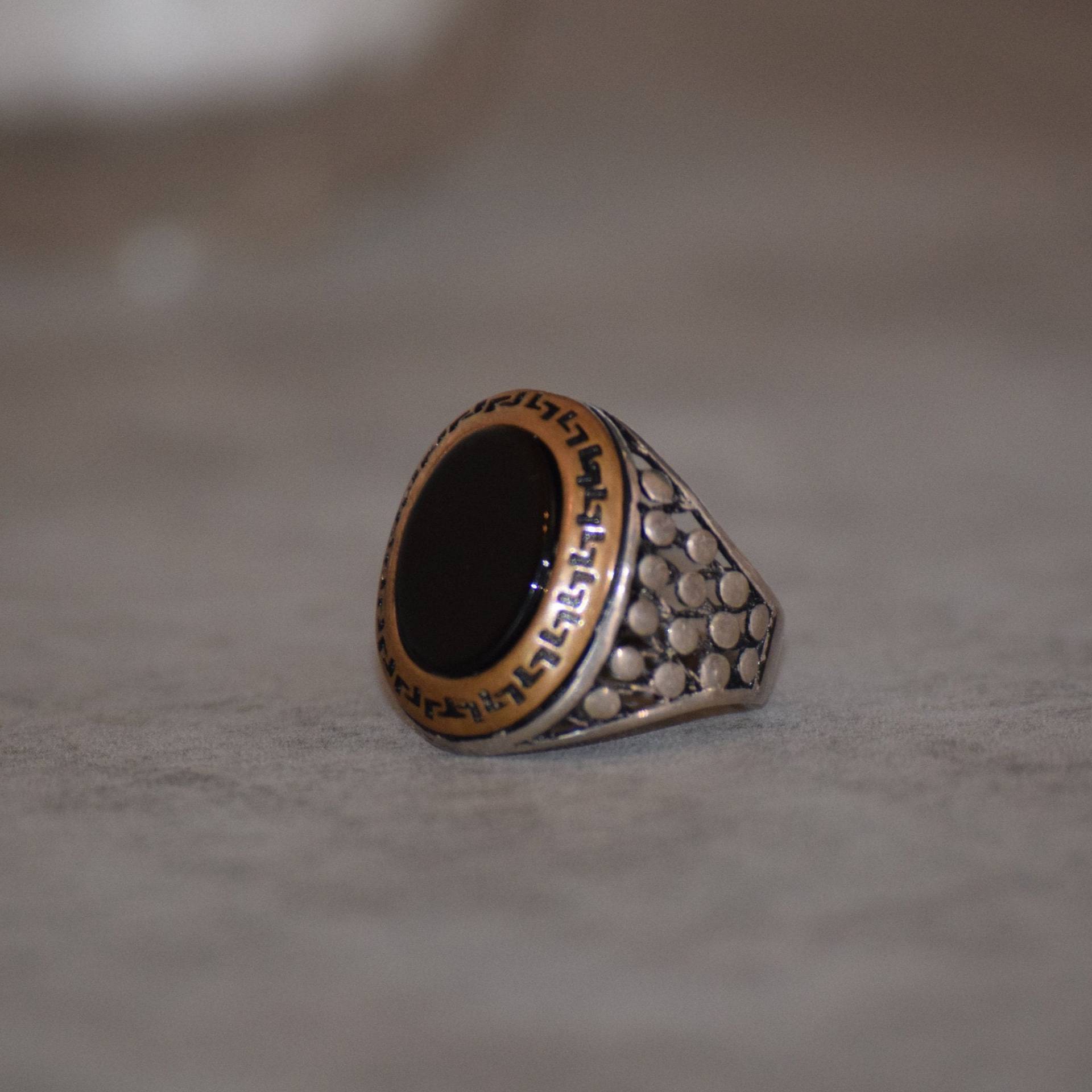 Schwarzer Onyx Edelstein Silber Herren Ring, 925 Afghan Handarbeit Graviert Vintage Stil Geschenk Für Ihn von AfghanJewelz