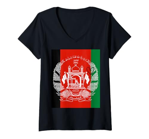 Damen Afghanistan-Flagge, afghanisches Herz, stolzer Nationalfeiertag T-Shirt mit V-Ausschnitt von Afghanistan Flag Afghan National Day Gifts Idea