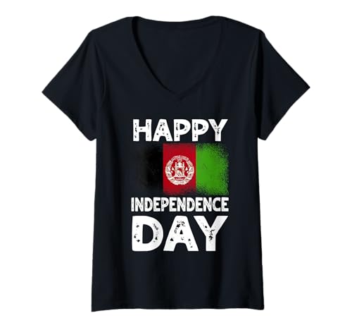 Damen Frohe Feierlichkeiten zum Unabhängigkeitstag in Afghanistan T-Shirt mit V-Ausschnitt von Afghanistan Flag Designs Proud Afghan Roots