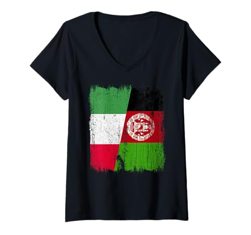 Damen Italien Afghanistan Halbflagge Italienisches afghanisches Erbe T-Shirt mit V-Ausschnitt Damen Italien Afghanistan Halbflagge Italienisches afghanisches Erbe T-Shirt mit V-Ausschnitt von Afghanistan Flag Designs Proud Afghan Roots