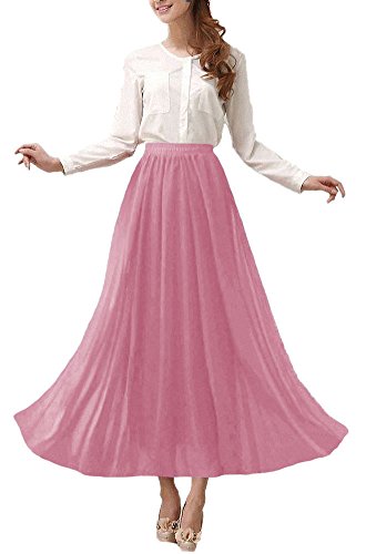 Afibi Damen Chiffon Retro langer Maxi Rock-Weinlese-Kleid gro Misty Rose von Afibi