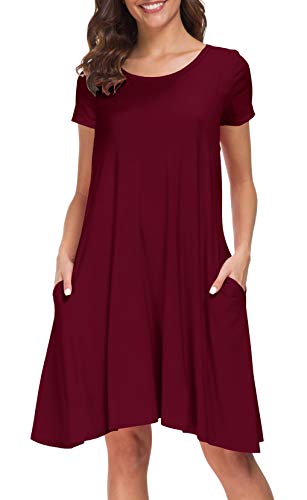 Afibi Damen-Kleid, kurzärmelig, lockere Taschen, lässig, Swing, T-Shirt-Kleid. - Rot - Mittel von Afibi