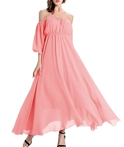 Afibi Damen Off Schulter lange Chiffon- beil ufige Kleid-Maxi Abendkleid X-Large Rosa von Afibi