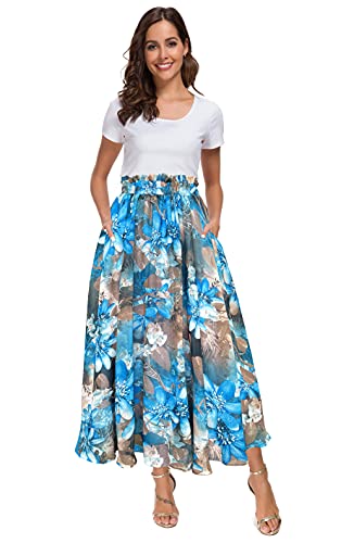 Afibi Damenrock mit hoher Taille, Blumendruck, Swing-Chiffon, Strand, Midi, langer Rock mit Taschen, Hell, blau, Mittel Afibi Damenrock mit hoher Taille, Blumendruck, Swing-Chiffon, Strand, Midi, langer Rock mit Taschen, Hell, blau, Mittel von Afibi