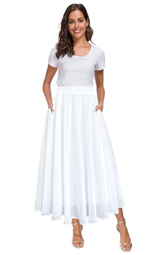 Afibi Damenrock mit hoher Taille, Blumendruck, Swing-Chiffon, Strand, Midi, langer Rock mit Taschen, Reines Weiß, XX-Large Afibi Damenrock mit hoher Taille, Blumendruck, Swing-Chiffon, Strand, Midi, langer Rock mit Taschen, Reines Weiß, XX-Large von Afibi