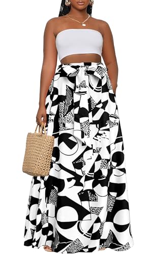 Afibi Lässiger Damen-Maxirock mit hoher Taille, Afican-Druck, lang, mit Taschen, Schwarz, X-Groß Afibi Lässiger Damen-Maxirock mit hoher Taille, Afican-Druck, lang, mit Taschen, Schwarz, X-Groß von Afibi