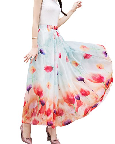 Afibi Langer Maxi-Chiffon-Rock für Damen, lang, knöchellang, für den Strand, Design U, Medium von Afibi