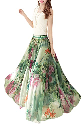 Afibi Maxirock im Boho-Stil, Blumenmuster, lang, für Sommer, Strand, Chiffon, Wickelrock für Damen - - 3X-Groß von Afibi