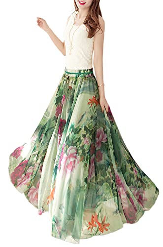 Afibi Blending Chiffon Retro Long Maxi Rock Vintage Kleid, Muster 3, Medium von Afibi