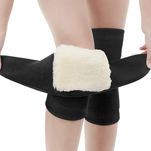 Afinder Knieschoner Elastische Kniebandage Winter Weich Wolle Verdicken Knieschützer Thermo Knieorthese Beinlinge Beinwärmer Professionel Kniewärmer mit Klettverschluss von Afinder