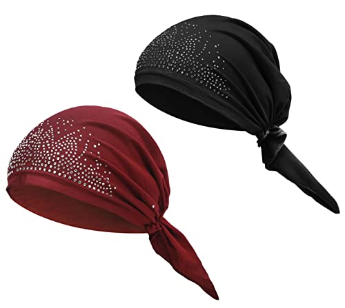 AfinderDE Damen Frauen Baumwolle Bandana Turban Cap Hijab Kopftuch Muslimische Bonnet Kopfbedeckung Halstuch Atmungsaktiv UV Schutz Pirat Mütze Bunter Diamant Indische Hüte Kappe von AfinderDE