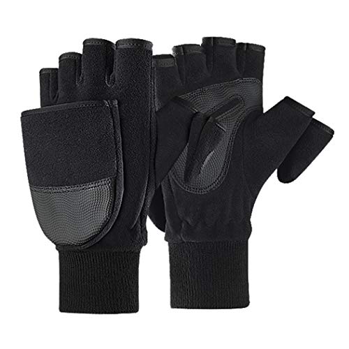 AfinderDE Herren Winter Polar-Fleece Halbfinger Handschuhe Touchscreen Multifunktional Winterhandschuhe Thermal Warm Fäustlinge Fingerless Mit Flip Top von AfinderDE