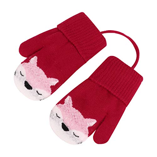 AfinderDE Unisex Kleinkind Baby Fäustel Handschuhe Herbst und Winter Handschuhe für 1-4 Jahren Fäustlinge Handschuhe Doppel Strickhandschuhe verdicken Fahrradhandschuhe mit Warme Plüschefutter (Rot) von AfinderDE