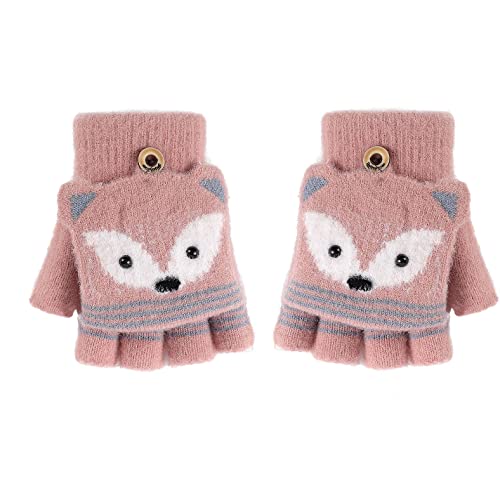 AfinderDE Kinder Fausthandschuhe Mädchen jungen Abnehmbare Klappe Strickhandschuhe Fäustlinge Handschuhe Fingerhandschuhe Fingerlos Halb Handschuhe Strick Handschuhe Winterhandschuhe (Rosa 5), L von AfinderDE