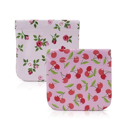 AfitLulu 2 Pack Klein Kosmetiktasche PU Leder Kleines Portemonnaie Damen, 4.5 Zoll Mini Geldbörse Damen Automatische Schließung Geldbeutel Damen Klein Münzbörsen mit Floralem Muster (Stil 1) von AfitLulu