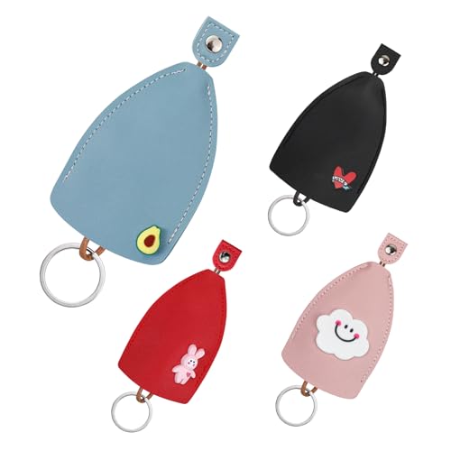 AfitLulu 4 Stücke PU Leder Schlüsseltasche Kreativer Auszieh-Stil Schlüsseletui für Hausschlüssel, Autoschlüssel Hülle mit Schlüsselring Modisch Schlüsseletui für Damen Herren (Stil 1) von AfitLulu