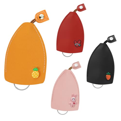 AfitLulu 4 Stücke PU Leder Schlüsseltasche Kreativer Auszieh-Stil Schlüsseletui für Hausschlüssel, Autoschlüssel Hülle mit Schlüsselring Modisch Schlüsseletui für Damen Herren (Stil 2) von AfitLulu