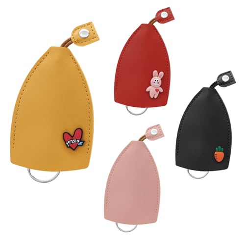 AfitLulu 4 Stücke PU Leder Schlüsseltasche Kreativer Auszieh-Stil Schlüsseletui für Hausschlüssel, Autoschlüssel Hülle mit Schlüsselring Modisch Schlüsseletui für Damen Herren (Stil 5) von AfitLulu