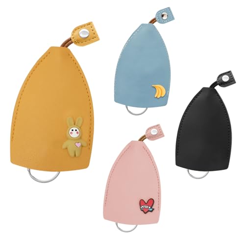 AfitLulu 4 Stücke PU Leder Schlüsseltasche Kreativer Auszieh-Stil Schlüsseletui für Hausschlüssel, Autoschlüssel Hülle mit Schlüsselring Modisch Schlüsseletui für Damen Herren (Stil 8) von AfitLulu