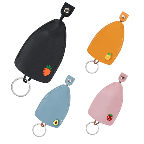 AfitLulu 4 Stücke Schlüsseltasche Kreativer Auszieh-Stil Schlüsseletui für Damen Herren, PU Leder Schlüssel Organizer Ärmel mit Schlüsselring Auto Schlüsseltasche für Hausschlüssel (Stil 3) von AfitLulu