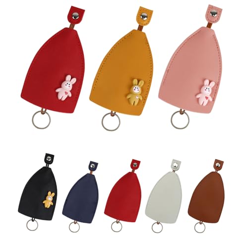 AfitLulu 8 Stücke Schlüsseletui PU Leder Schlüsseltasche Hülse für Hausschlüssel, Modisch Autoschlüssel Kreativer Auszieh-Stil Schlüsseltasche mit Schlüsselring für Damen Herren (Stil 7) von AfitLulu