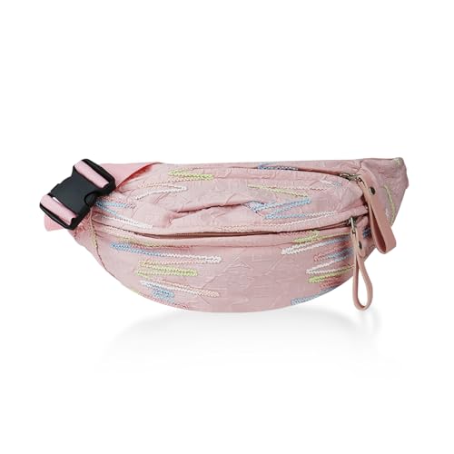 AfitLulu Bauchtasche für Damen, modische Hüfttaschen, 2 Reißverschlusstaschen mit verstellbaren Hüftgurten, Reise-Gürteltasche, stilvolle Stickerei für Joggen, Sport, Wandern, Pink, Modern von AfitLulu