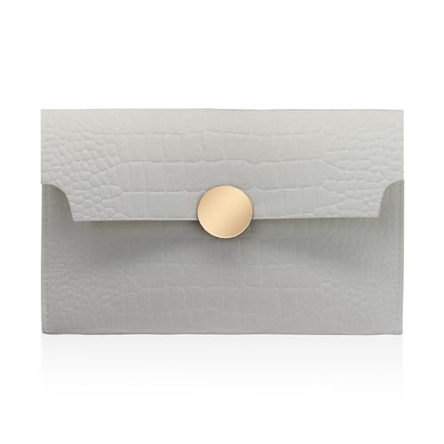 AfitLulu Clutch Handtaschen Damen, Filz Umschlag Clutch Wallet Modisch Abendtasche, Lässig Damen-Geldbörsen mit Spiegel Magnetverschluss für Party Bankett (Weiß) von AfitLulu