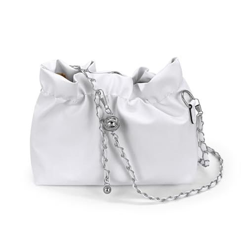 AfitLulu Crossbody Bag Damen PU-Leder Umhängetasche, Wasserdicht Handtasche Sling Bag it Verstellbarem und Abnehmbarem Schulterriemen aus Metallkette für Partys Einkäufe und Konzerte (Weiß) von AfitLulu