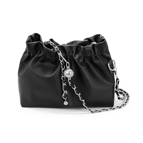 AfitLulu Crossbody Bag Damen PU-Leder Umhängetasche, Wasserdicht Handtasche Sling Bag it Verstellbarem und Abnehmbarem Schulterriemen aus Metallkette für Partys Einkäufe und Konzerte (Schwarz) von AfitLulu